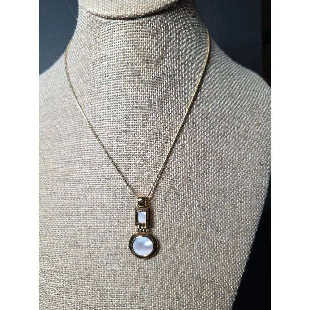 Lia Sophia Mother Of Pearl Goldtone Modernistic Pendant Necklace